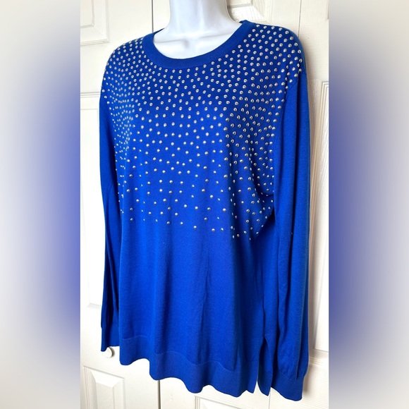 New MICHAEL KORS Studded Sweater Amalfi Royal Blue Silver Pullover Crewneck Knit - Picture 2 of 10
